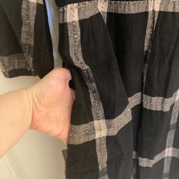 Polagram Black Tan Plaid Embroidered Puff 3/4 Sleeve Modest Midi Dress (Copy) - Picture 5 of 7